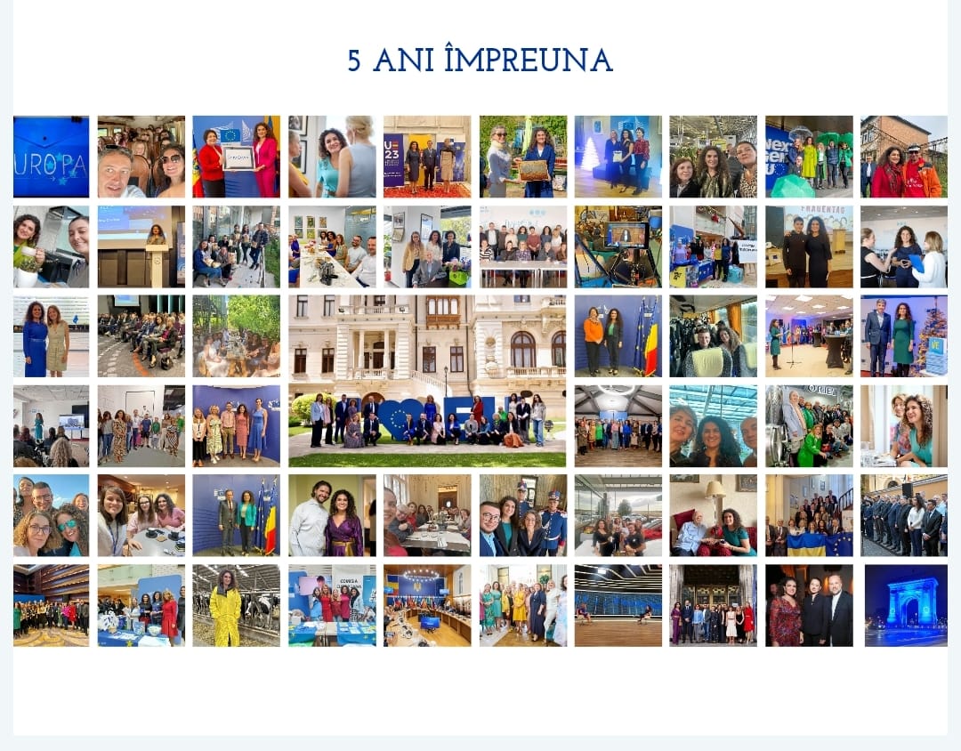 Collage celebrating 5 years together with the European Commission Representation team